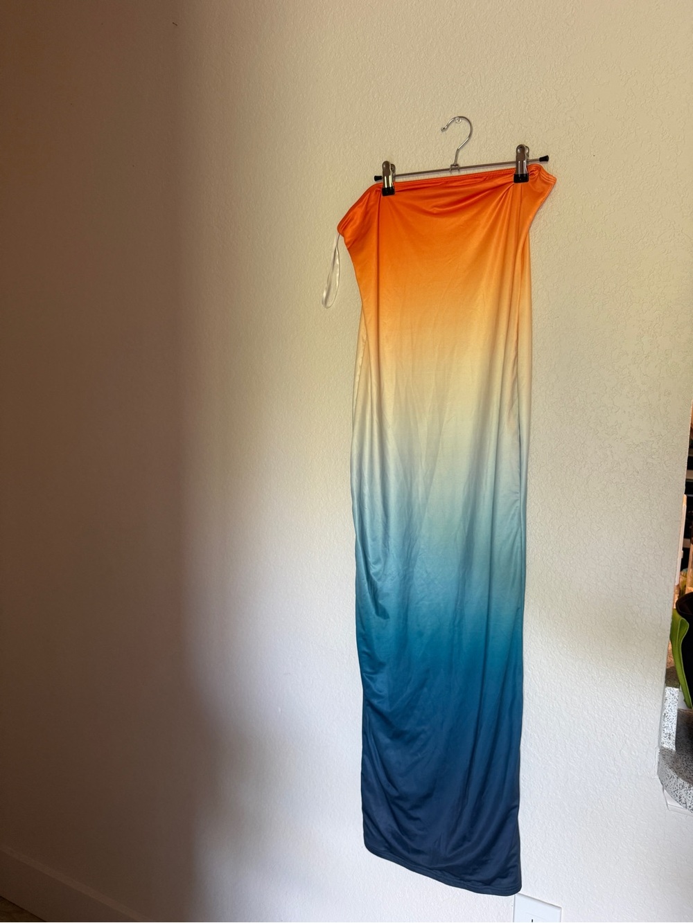 Ombre Strapless Dress in Sunset Orange to Teal
